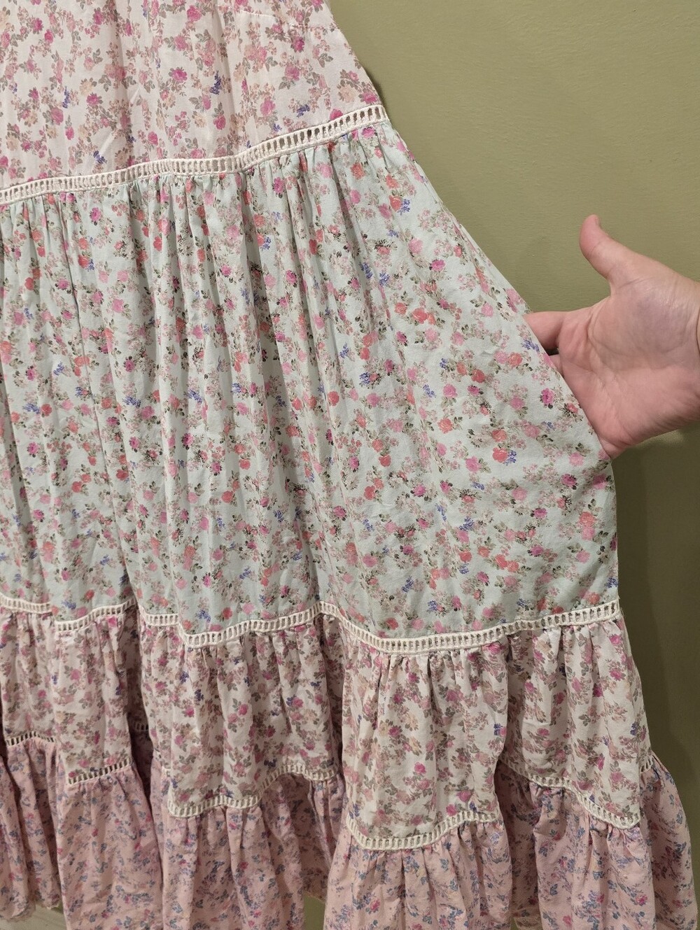LoveShackFancy 100% Cotton Floral Tiered Midi Dress 2X - Picture 12 of 14